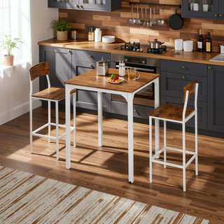 Sunvega Industrial Counter Height Dining Table Set with Stools and Footrests