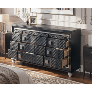 Sunvega Sawyer Metallic Gray Finish Dresser with Eight Spacious Drawers and Jewelry Storage