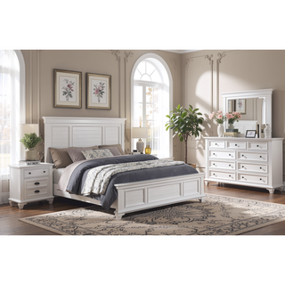 Sunvega White Finish Solid Acacia Wood Nightstand with Two Dovetail Drawers