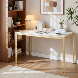 Sunvega Gold Metal and White Marble Top Fuji Modern Glam Dining Table