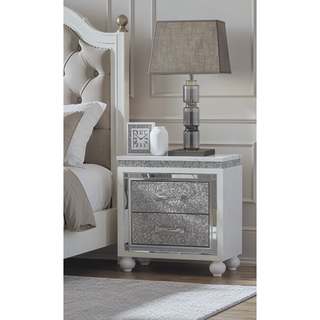 Sunvega White Crushed Crystal Drawer Nightstand with Mirrored Accent