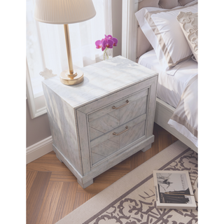 Sunvega Montana Pearl Silver Nightstand with Hand-Stained Gray Finish and Felt Lined Drawers