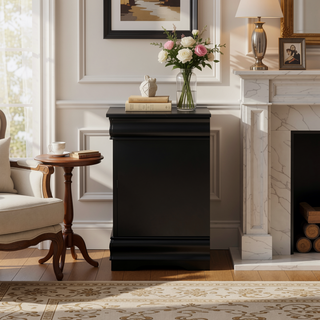 Sunvega Black Nightstand with Two Drawers and Brushed Nickel Handles