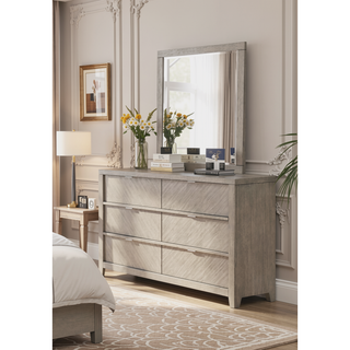 Sunvega Ash Veneers 6 Drawer Dresser with Harringbone Look and Transitional Design