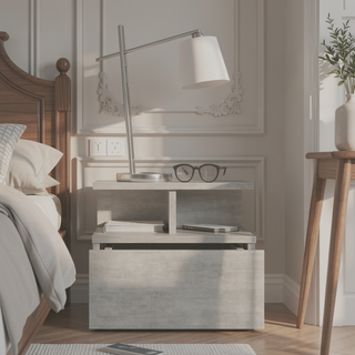 Sunvega Wall Mounted Floating Nightstand with Drawer and Shelf in Concrete Gray