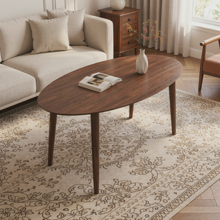 Sunvega Mid Century Modern Solid Wood Walnut Oval Dining Table for Kitchen