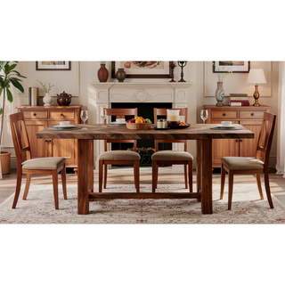Sunvega Brown Finish Rectangular Dining Table with Thick Acacia Wood Top