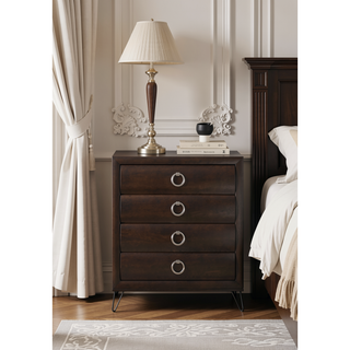 Sunvega Dark Merlot Finish Chest with Five Drawers and Black Metal Legs