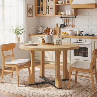 Sunvega 48 Inch Round Dining Table with Vintage Farmhouse Pedestal Base