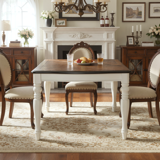 Sunvega French Country Dining Table with Weathered Oak Top and Antique Cream Legs