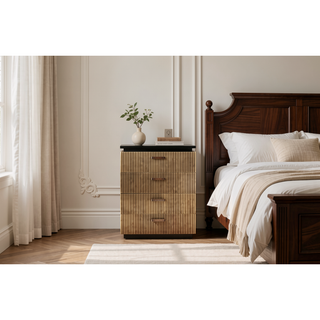 Sunvega Modern Mango Wood Chest with Brass Metal Accents and Five Drawers