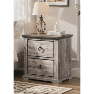 Sunvega Contemporary Rustic Gray Two-Tone Finish Nightstand with Two Drawers and Metal Knobs