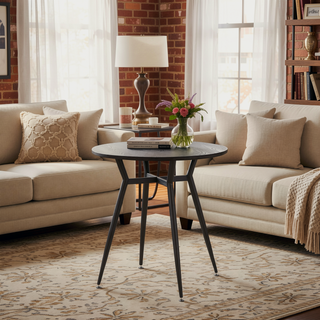 Sunvega Industrial Round Wood Top Dinette Table with Distressed Finish for Small Spaces