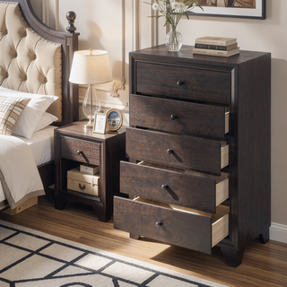 Sunvega Madison Espresso Finish Nightstand with 2 Large Storage Drawers and Wood Frame