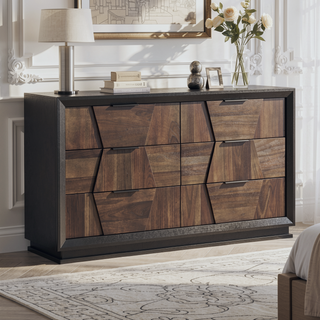 Sunvega Walnut Wood Dresser with 6 Spacious Drawers and Brushed Nickel Hardware