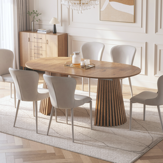 Sunvega Flexible Extendable Oval Wooden Dining Table with Slatted Legs for Space Saving