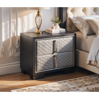 Sunvega Silver and Black Nightstand with Diamond Quilted Drawer Fronts