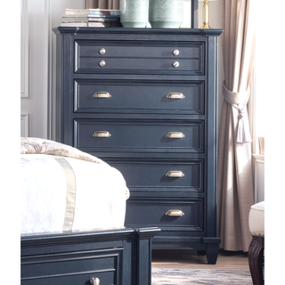 Sunvega Transitional Slate Blue Solid Wood Chest with Nickel Knobs and Cup Pulls