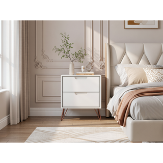 Sunvega Mid-Century Modern Nightstand with Spacious Drawers and Metal Legs