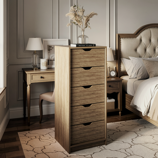 Sunvega 5 Drawer Tall Dresser with Pull Out System in Fine White Finish