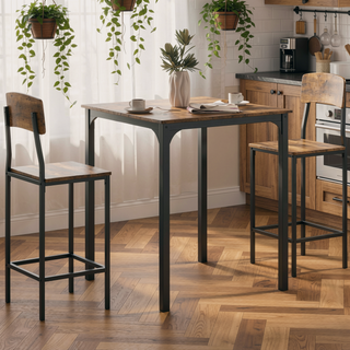 Sunvega Industrial 3-Piece Pub Table and Chairs Set with Stools for Small Spaces