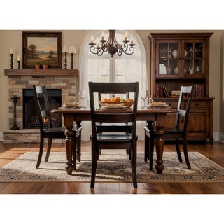 Sunvega Contemporary Dark Wood Finish Square Table with Ladder-back Chairs Dining Set