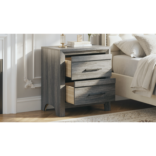 Sunvega Modern Gray Wood 2-Drawer Nightstand with Black Handles for Bedroom Storage