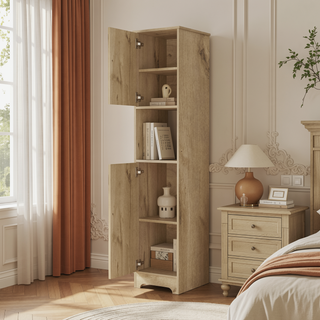 Sunvega Two Single Door Linen Cabinet with Four Interior and One Open Shelf