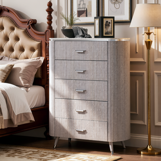Sunvega Light Gray Contemporary Chest with Cultured Stone Top and Chrome Handles