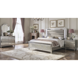 Sunvega Modern Luxury Nightstand with Silver Finish and Diamond Patterned Drawer Fronts