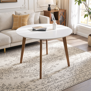 Sunvega Alina Contemporary White Dining Table with Solid Wood Base 43 Inch