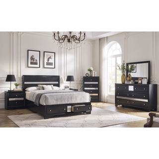 Sunvega Modern Glam Seven Drawer Dresser with Two Jewelry Trays and Black Finish