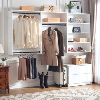 Sunvega White Wall Mounted Wood Closet System with Heavy-Duty Bracket and Modular Units