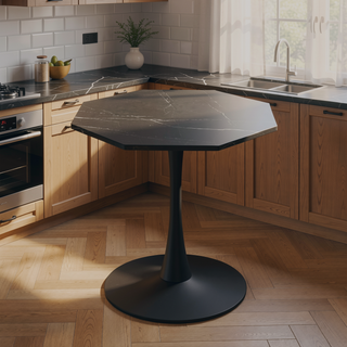 Sunvega Modern Octagonal Coffee Table with Printed Black Marble Top and Metal Base