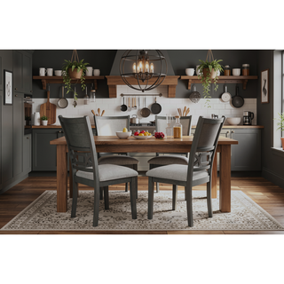 Sunvega Contemporary Round Farmhouse Dining Table Set with 4 Upholstered Chairs and Storage
