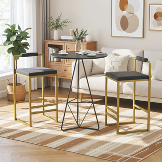 Sunvega Upholstered Velvet Bar Stools Set of 2 with Slim Metal Legs for Kitchen Counter
