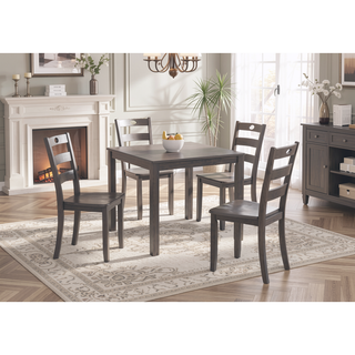 Sunvega Transitional Walnut Finish Dining Table Set with Four Slat Back Chairs