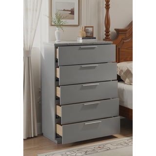 Sunvega Mist Chest White High-Gloss Lacquer Finish with Five Smooth-Glide Drawers