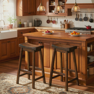 Sunvega Distressed Cherry Wooden Counter Height Stool with Saddle Seat Set of 2