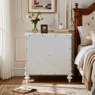 Sunvega Ivory Nightstand with Two Drawers and Floral Details for Bedroom