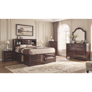 Sunvega Contemporary Brown Cherry Finish 8 Drawer Solid Wood Dresser with Metal Knobs