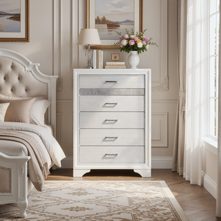Sunvega Chic White 6-Drawer Bedroom Chest with Jewelry Drawer and Felt Lining