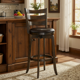 Sunvega Dark Brown Wood Swivel Bar Chair with Slat Back and Padded Seat