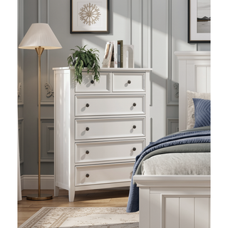 Sunvega White Finish 2 Drawer Bedroom Nightstand Farmhouse Style Bedside Table