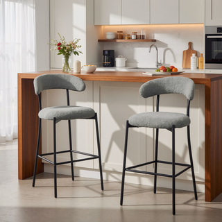 Sunvega 26 inch Counter Height Bar Stool with Soft Teddy Fabric and Black Powder Coating Base