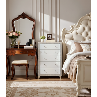 Sunvega Mirrored and Champagne Finish Nightstand with Two Spacious Storage Drawers