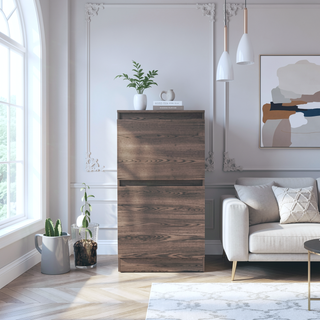 Sunvega Dark Walnut Jewelry Box Dresser with Mirror Door Cabinet and Two Drawers