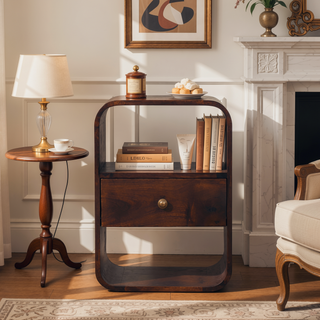 Sunvega Solid Mango Wood California Walnut Finish Bedside Table with Drawer