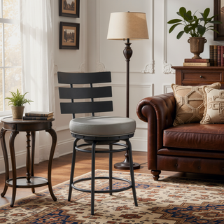 Sunvega Swivel Bar or Counter Stool with Gray Faux Leather and 360-Degree Rotation
