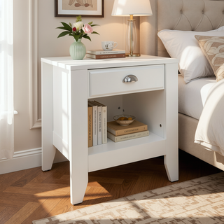 Sunvega Modern Mid Century Nightstand with Drawer and Open Storage Shelf
